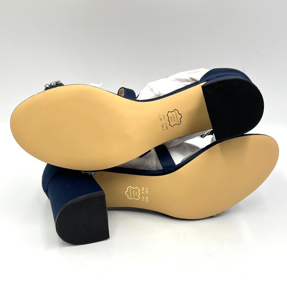Nina Womens Size 6.5 Nora Navy Satin Jeweled Block‎ Heels Dress Sandals Shoes - Picture 9 of 13